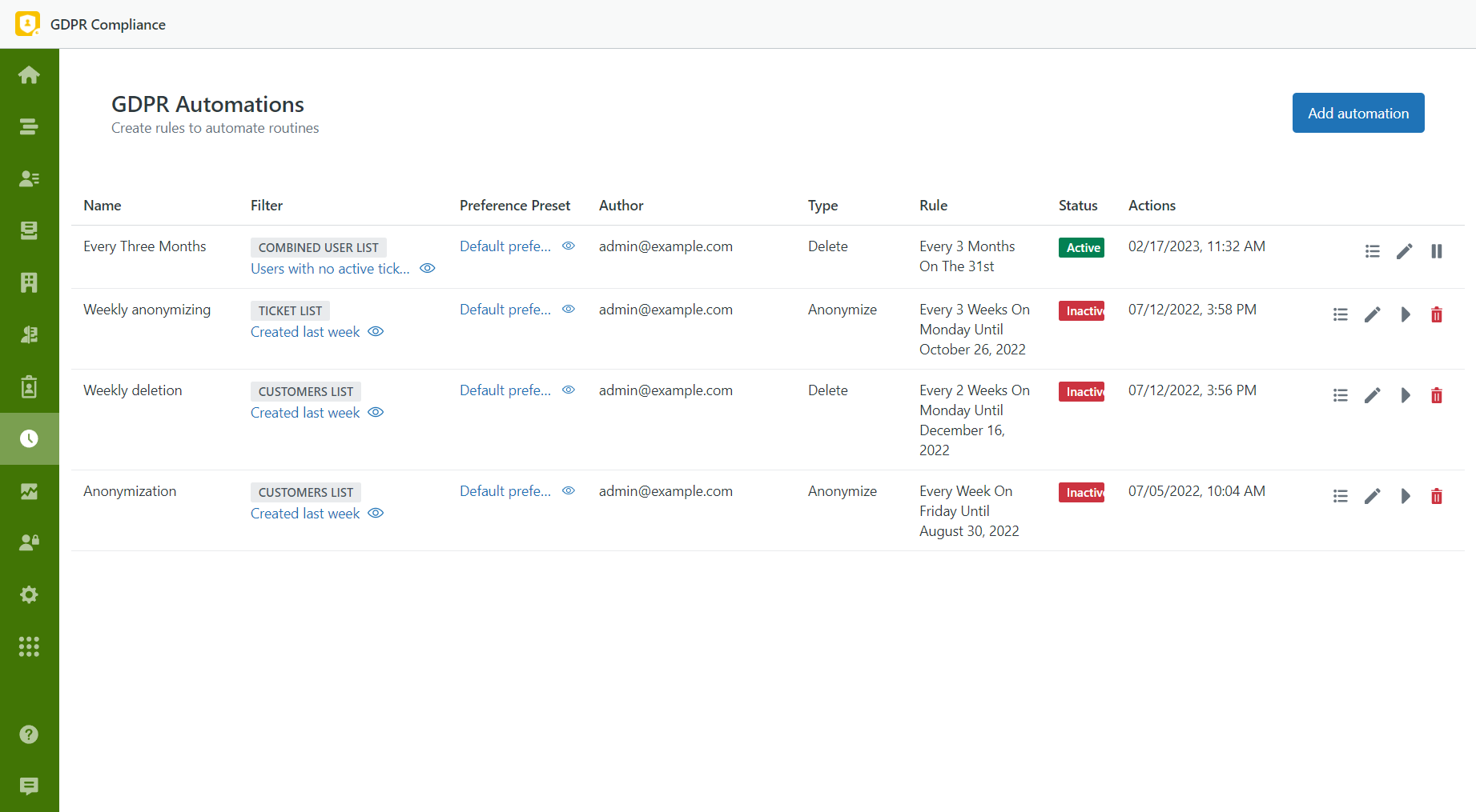 screenshot of GDPR Compliance